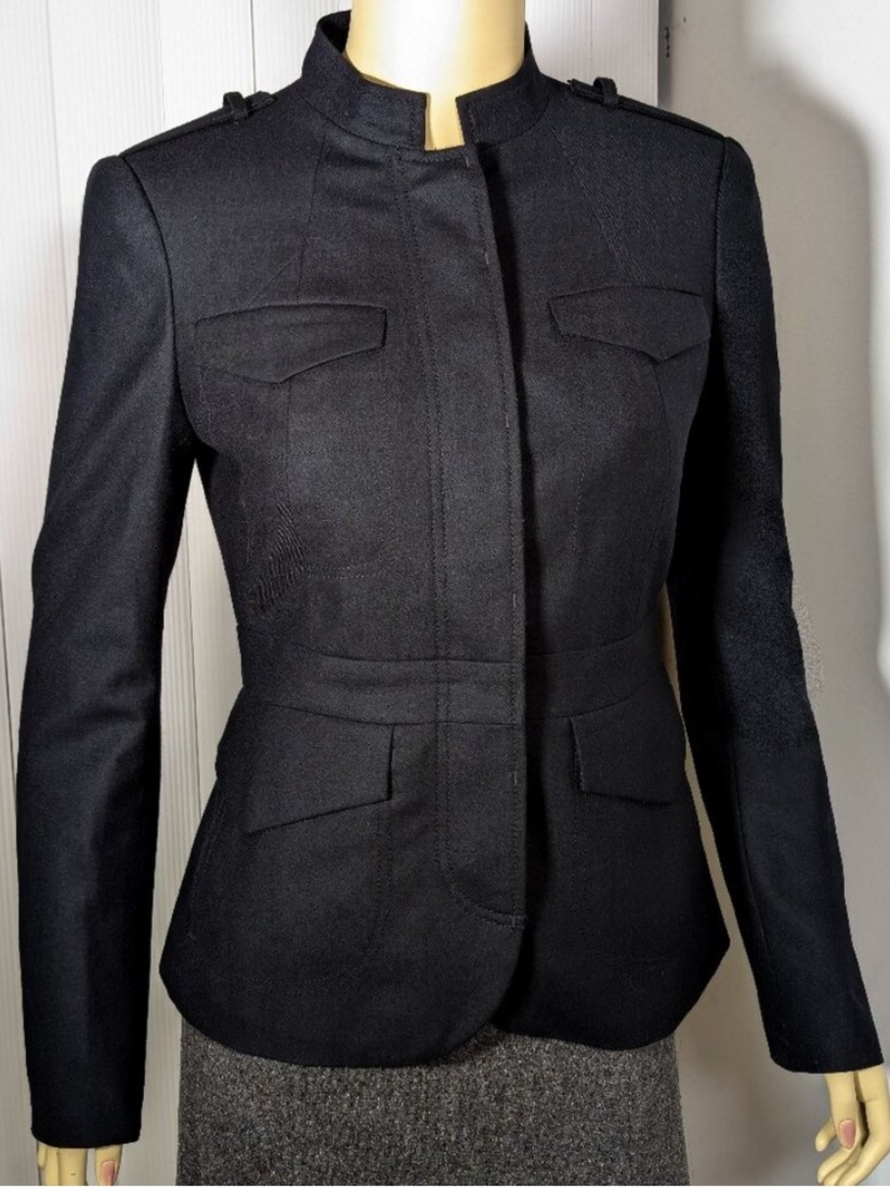 NWOT Banana Republic Black Military Wool Blend Sz 0P